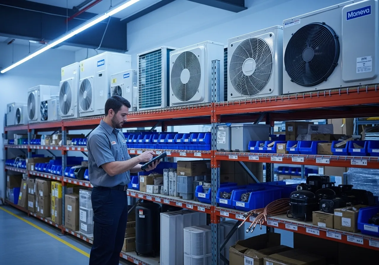 HVAC professional managing equipment inventory efficiently