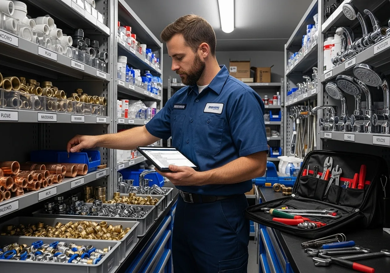Plumbing professional managing parts and fixtures inventory