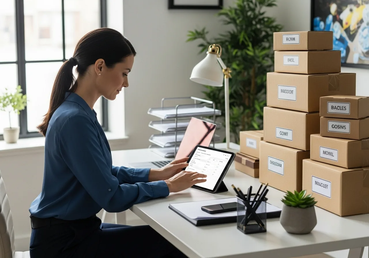 Small business owner managing inventory efficiently