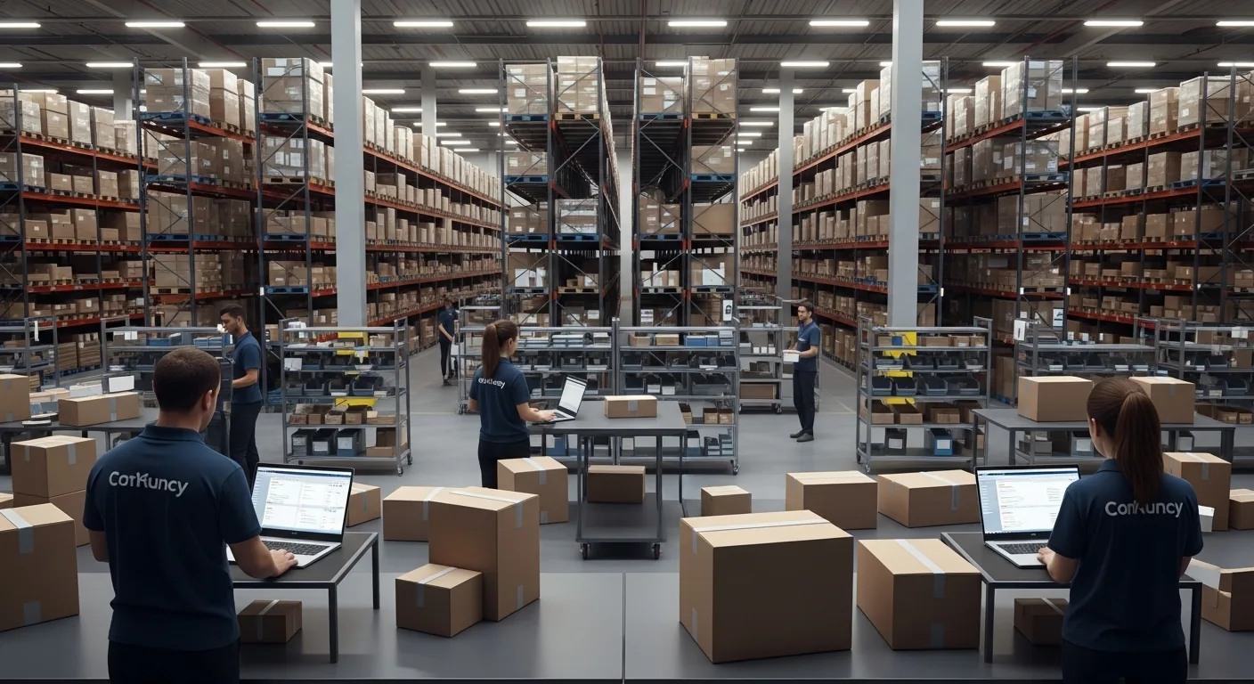 E-commerce fulfillment center with organized inventory