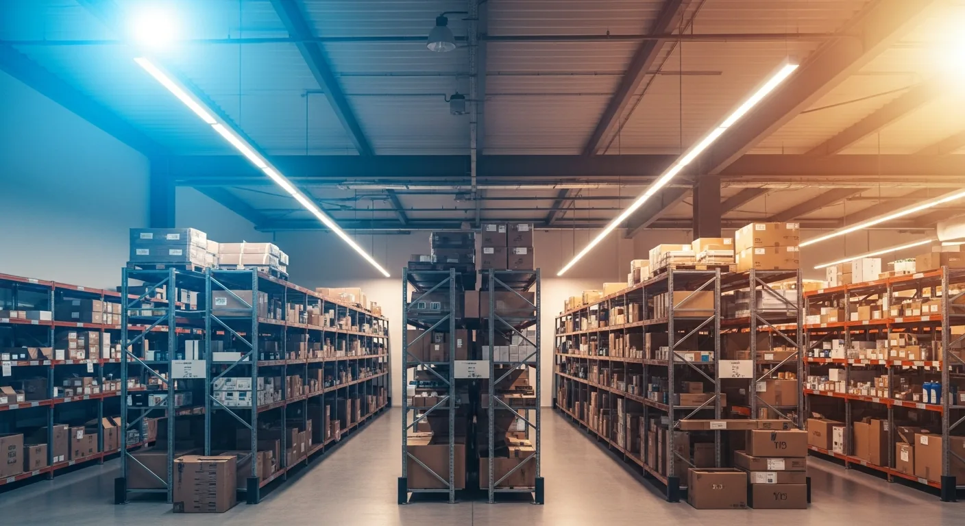Modern warehouse with organized inventory shelving
